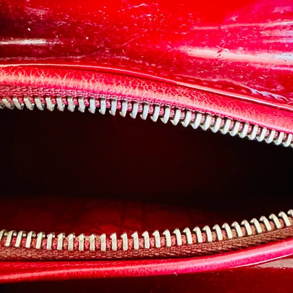 CHRISTIAN DIOR TWO-WAY LADY DIOR PATENT LEATHER TOTE SHOULDER BAG RED - Picture 9 of 16